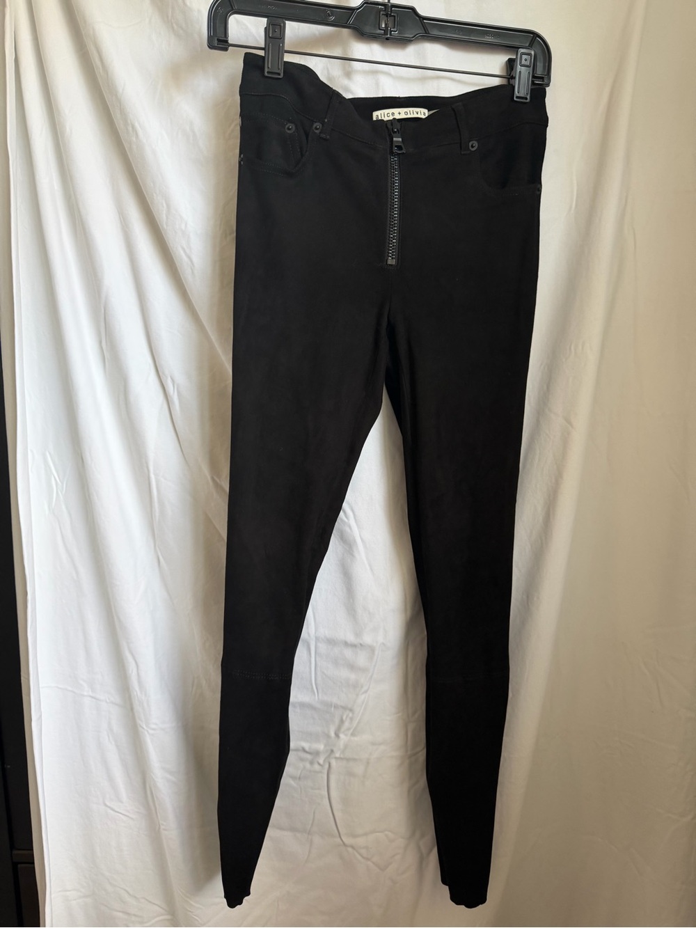Alice + Olivia Suede Black Zip-Front Pants